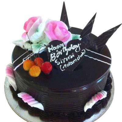 "Chocolate cake with cream flowers  - 1.5kgs - Click here to View more details about this Product